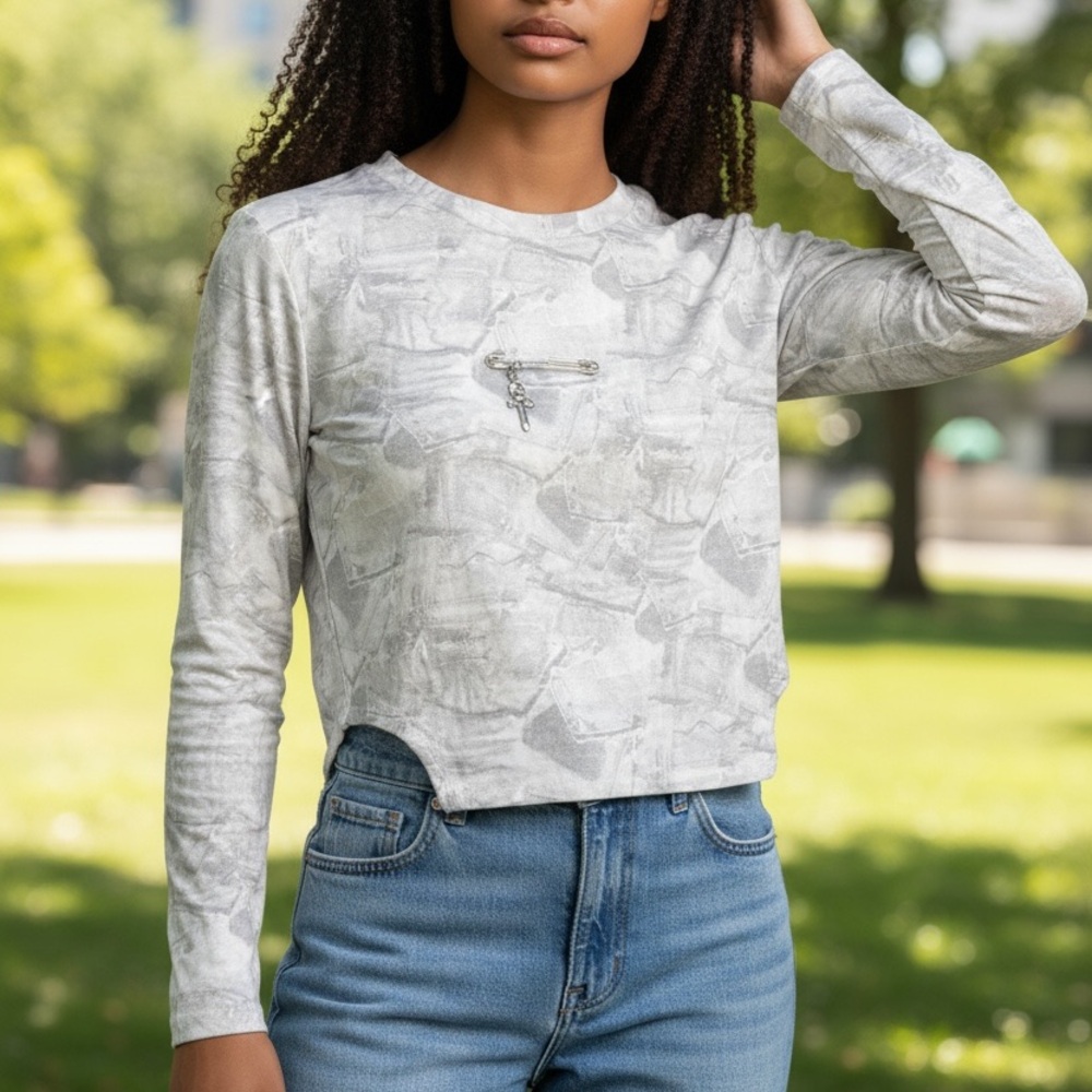 Stylish Gray Patterned Crop Top - image 3